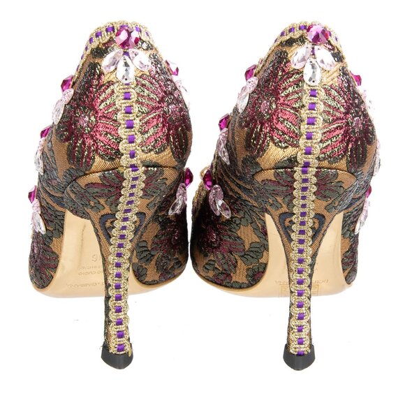 Dolce & Gabbana - Lurex Jacquard Crystals Embroidered Pumps ALADINO Gold EUR 37, - Picture 5 of 5